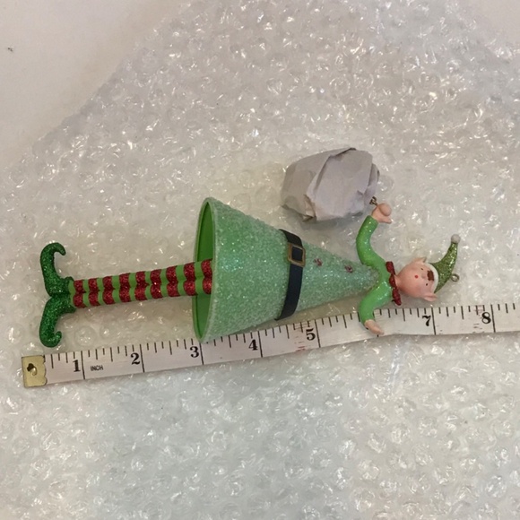 ELF Ornament Glass and Resin Dangling Legs 7.5” Length Christmas Ornament Elf - Picture 11 of 12
